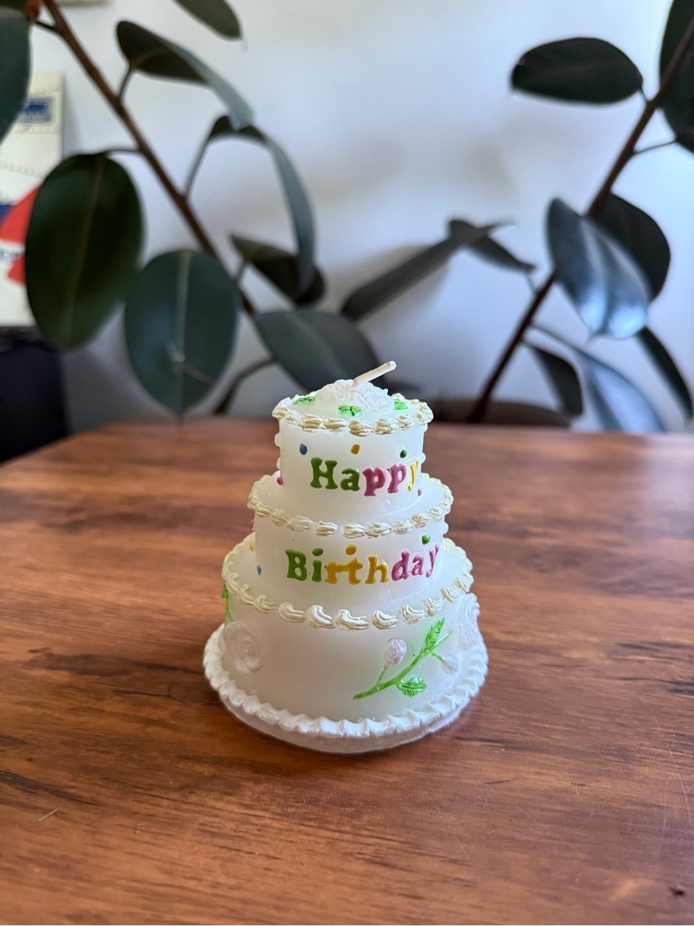 Happy Birthday Tiered Cake Candle - White
